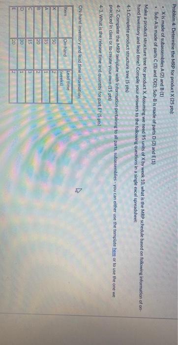 explain please Problem 4: Determine the MRP for