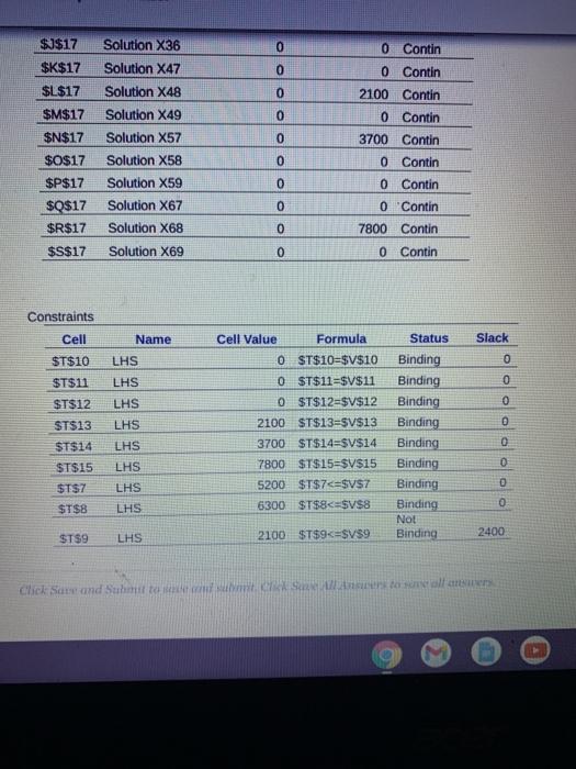 Use the following Excel output to answer the