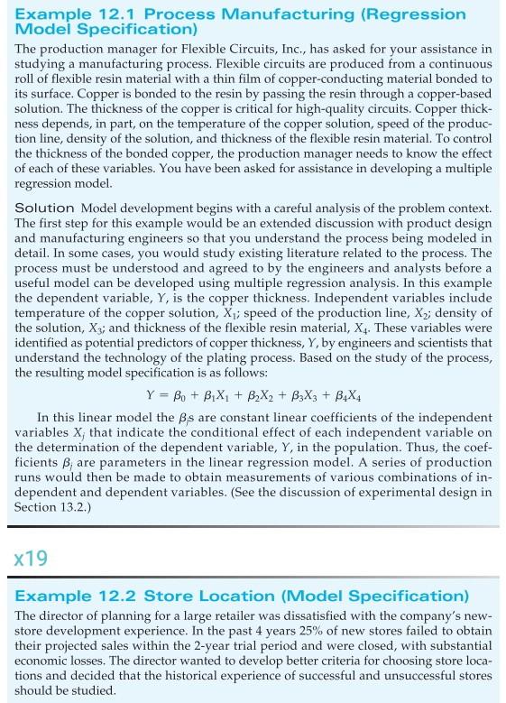 Example 12.1 Process Manufacturing (Regression