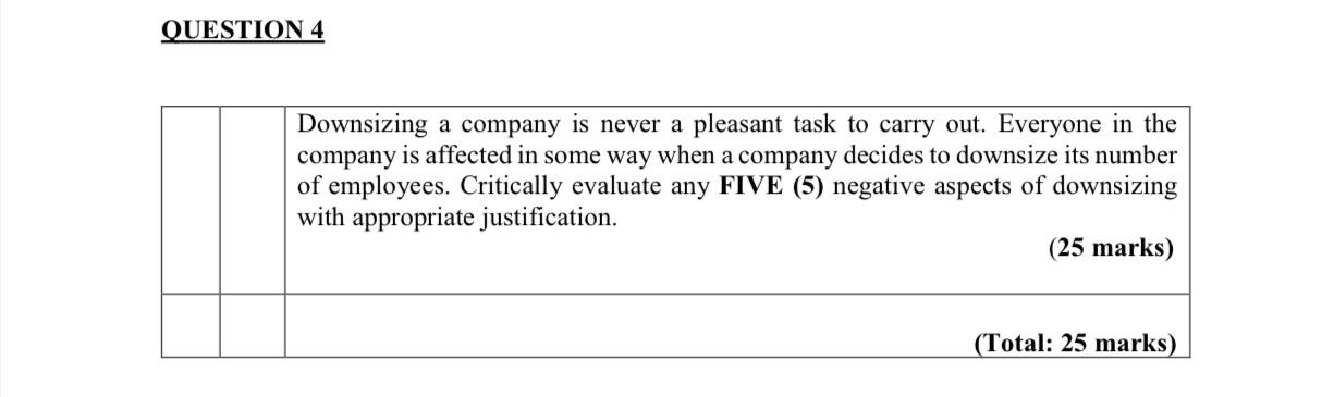QUESTION 4 Downsizing a company is never a