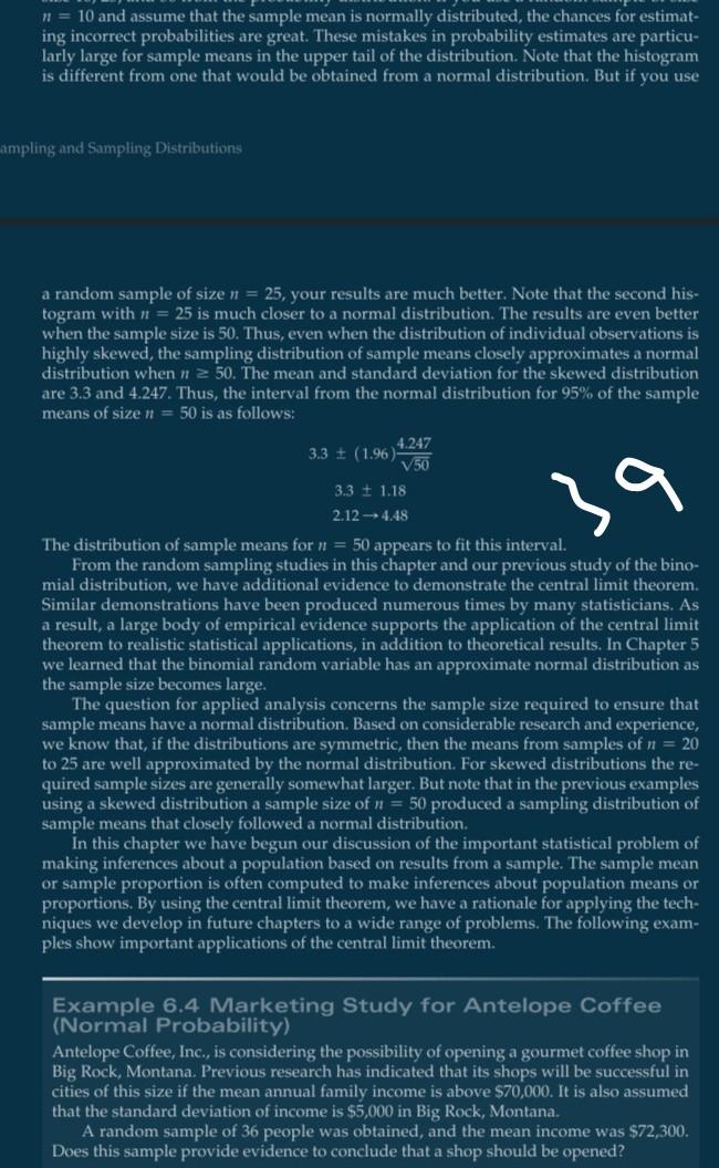 t n = 10 and assume that the sample mean is