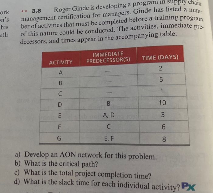ork n's his . 3.8 Roger Ginde is developing a