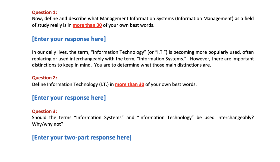 Question 1: Now, define and describe what