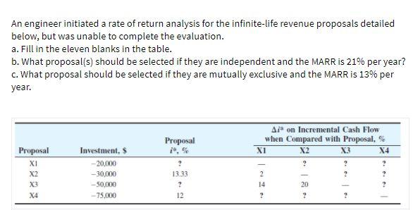 An engineer initiated a rate of return analysis