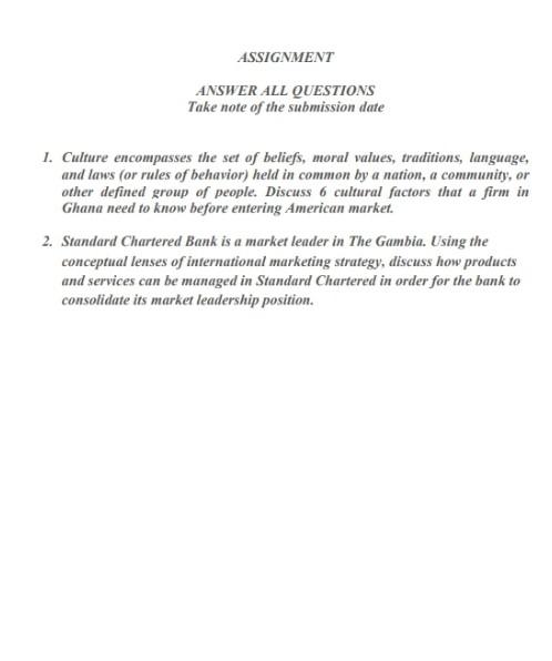 ASSIGNMENT ANSWER ALL QUESTIONS Take note of the