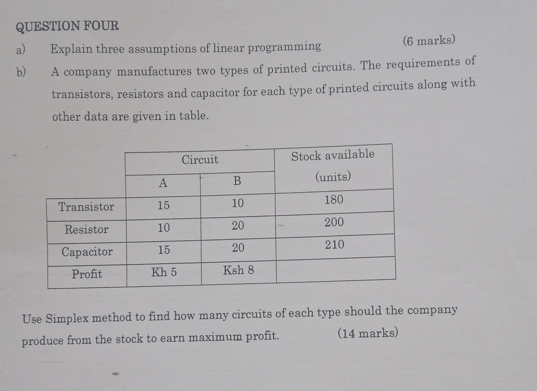 RESEARCH OPERATION QUESTION FOUR a) b) Explain