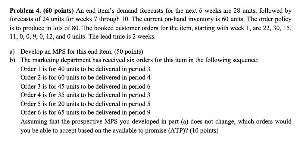 Problem 4. (60 points) An end item's demand