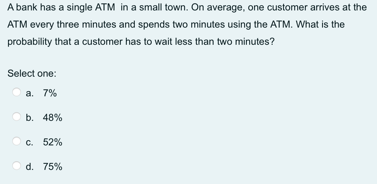 A bank has a single ATM in a small town. On