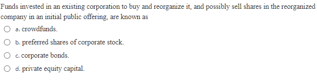 Funds invested in an existing corporation to buy