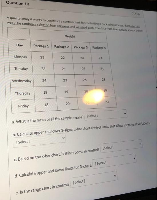 Question 10 73 pts A quality analyst wants to