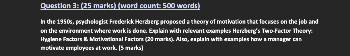 Question 3: (25 marks) (word count: 500 words) In