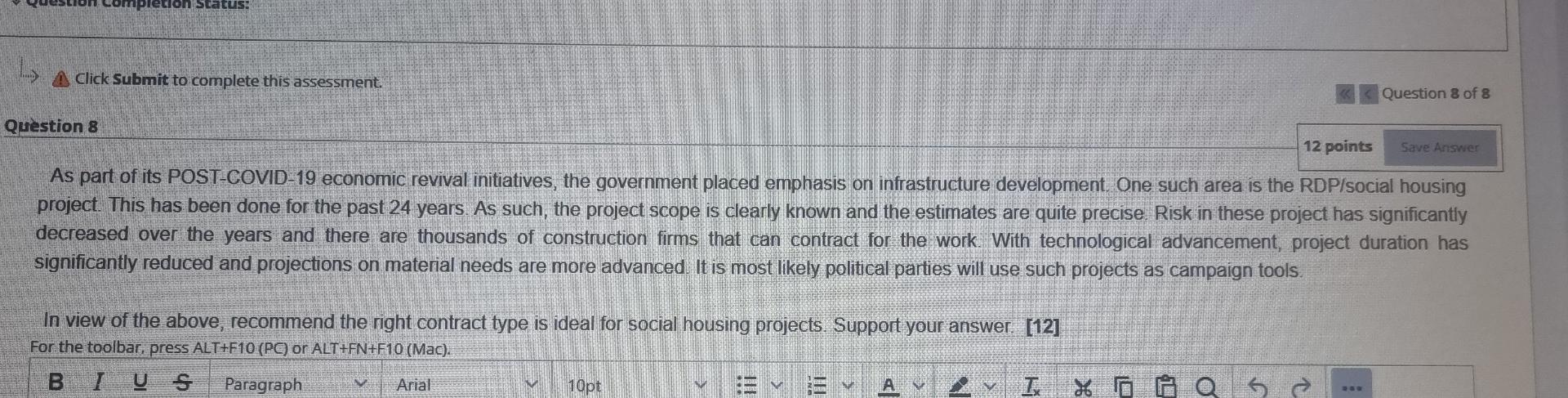 Completion Status: A Click Submit to complete