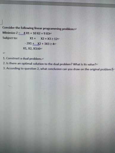 Consider the following linear programming