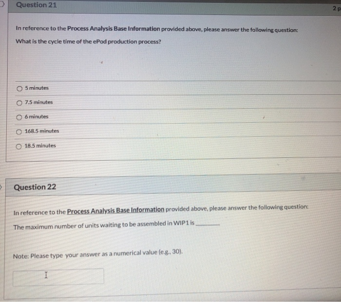 Process Analysis Base Information Below is a