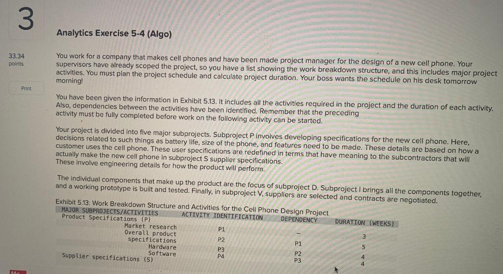 3 Analytics Exercise 5-4 (Algo) 33.34 points You
