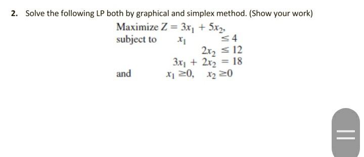 2. Solve the following LP both by graphical and