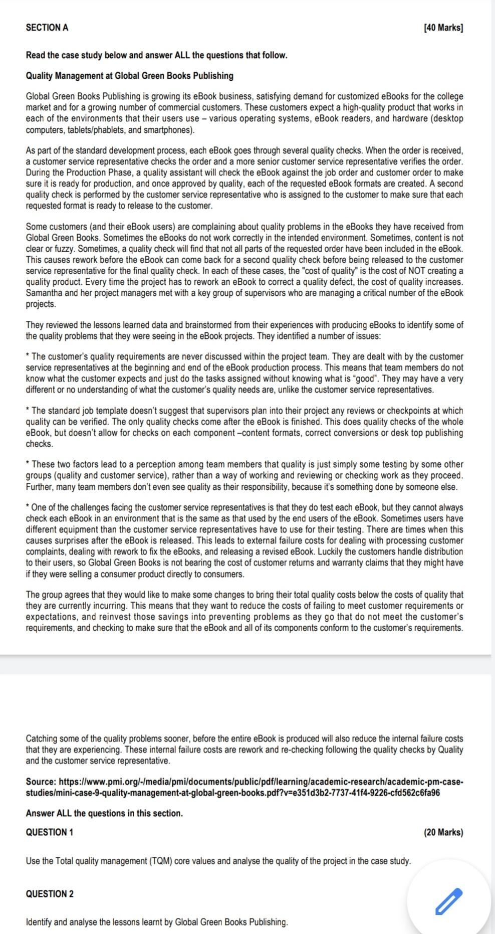 SECTION A [40 Marks) Read the case study below