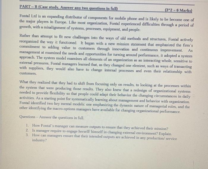 PART-B (Case study, Answer any two questions in