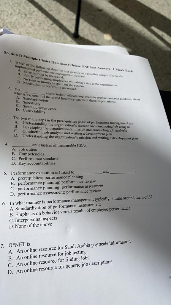 Section 1: Multiple Choice Questions (Choose ONE