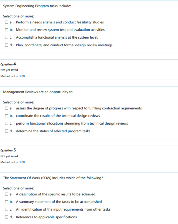 System Engineering Program tasks include: Select