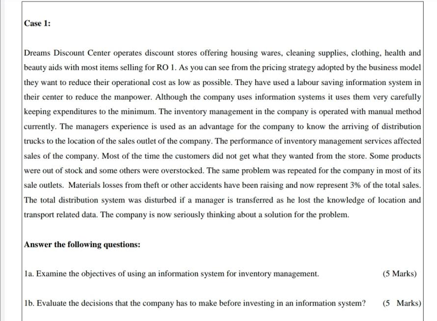 Case 1: Dreams Discount Center operates discount