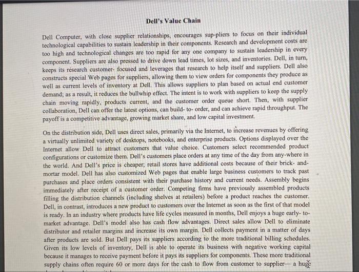 Dell's Value Chain Dell Computer, with close