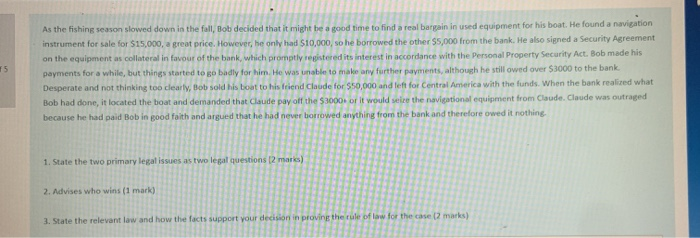 business law 15 As the fishing season slowed down