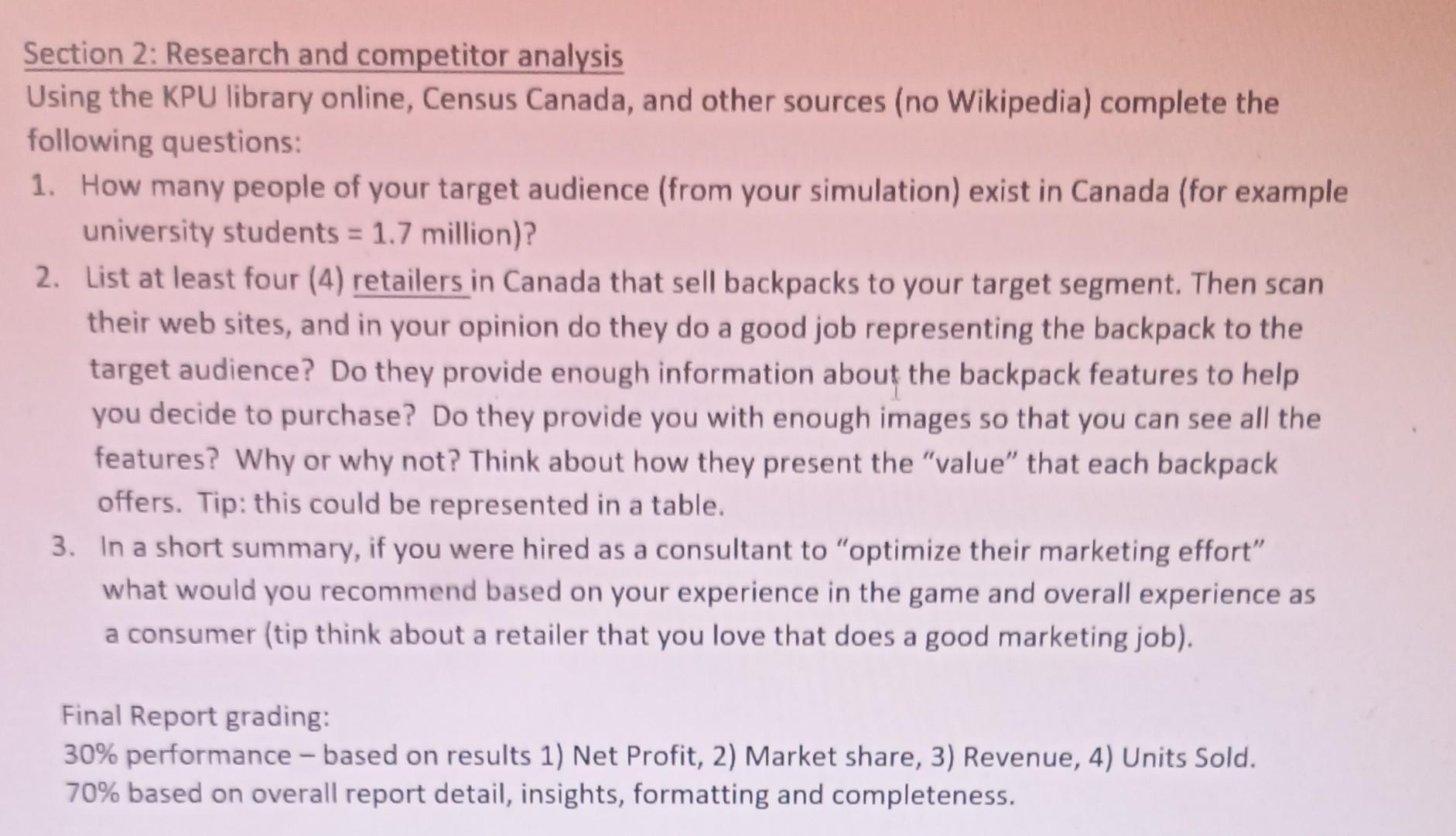 Section 2: Research and competitor analysis Using