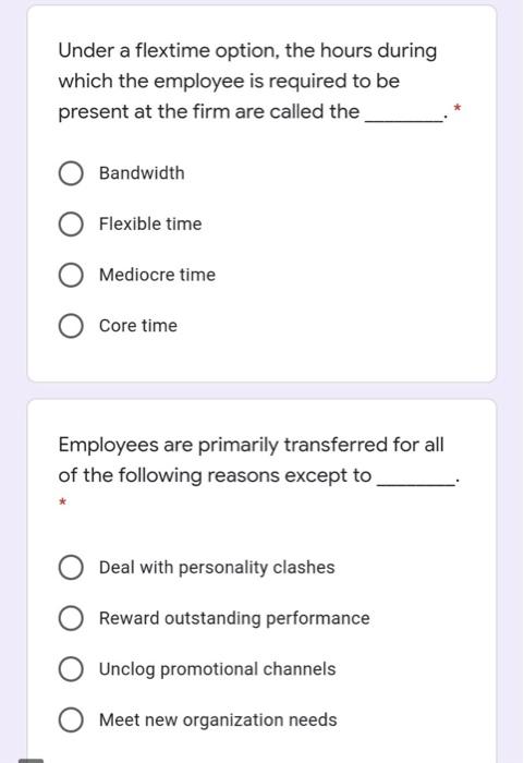 HR Under a flextime option, the hours during