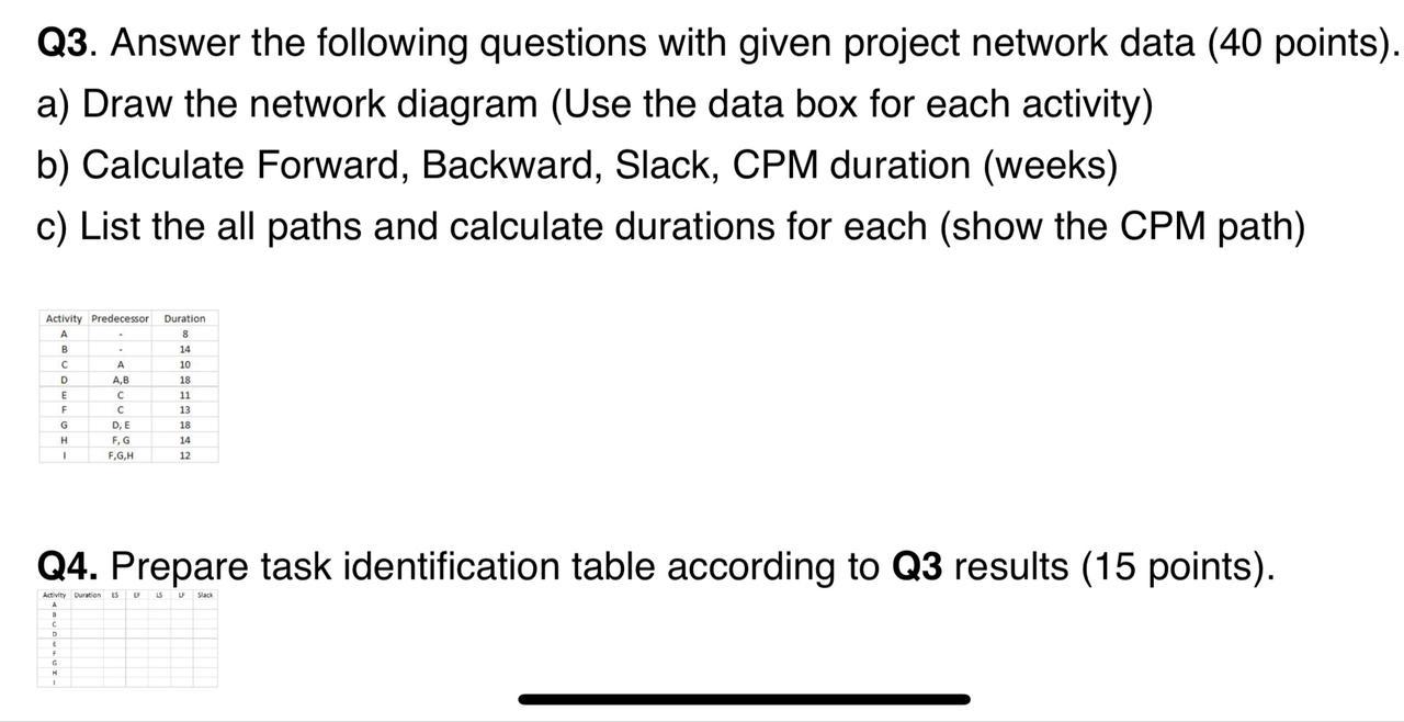 Q3. Answer the following questions with given