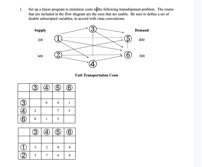 1. Set up a linear program to minimize costs in