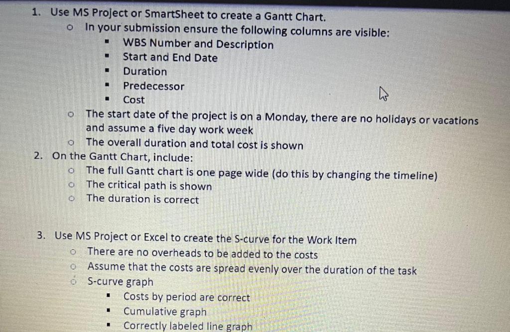 . 1. Use MS Project or SmartSheet to create a