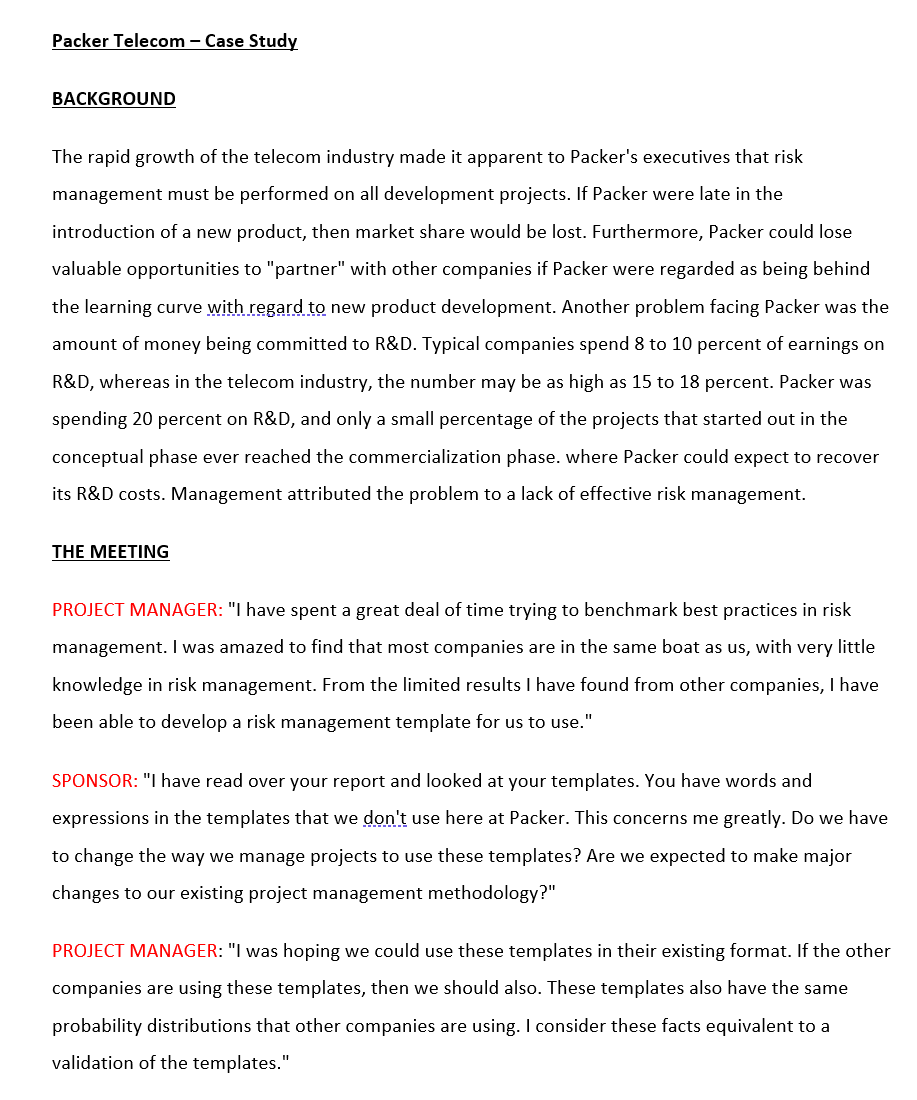 Questions regarding case study: 1. Potential