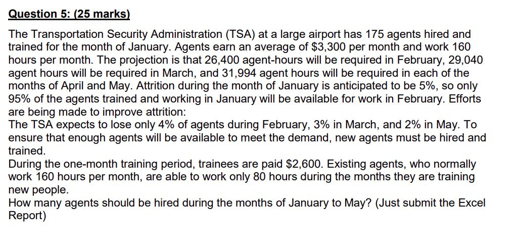 Question 5: (25 marks) The Transportation