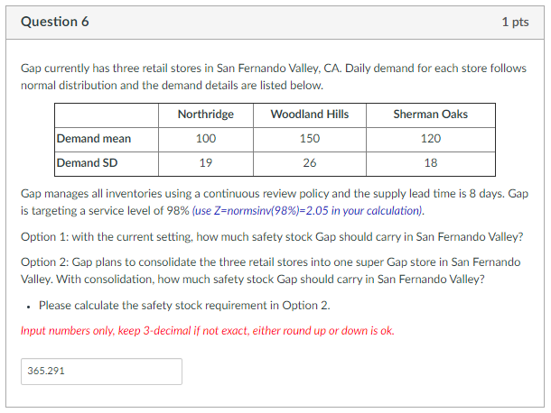 Question 6 1 pts Gap currently has three retail