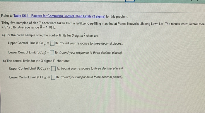 Refer to Table 56.1 - Factors for Computing