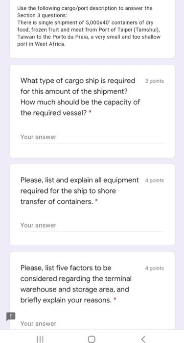 Use the following cargo/port description to