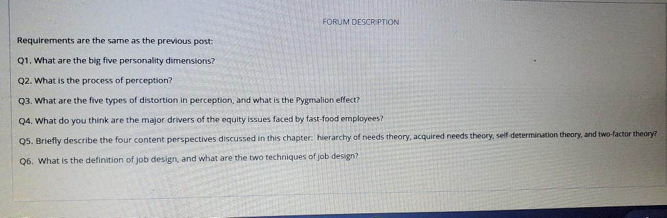 FORUM DESCRIPTION Requirements are the same as