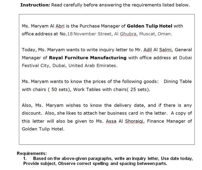 Instruction: Read carefully before answering the