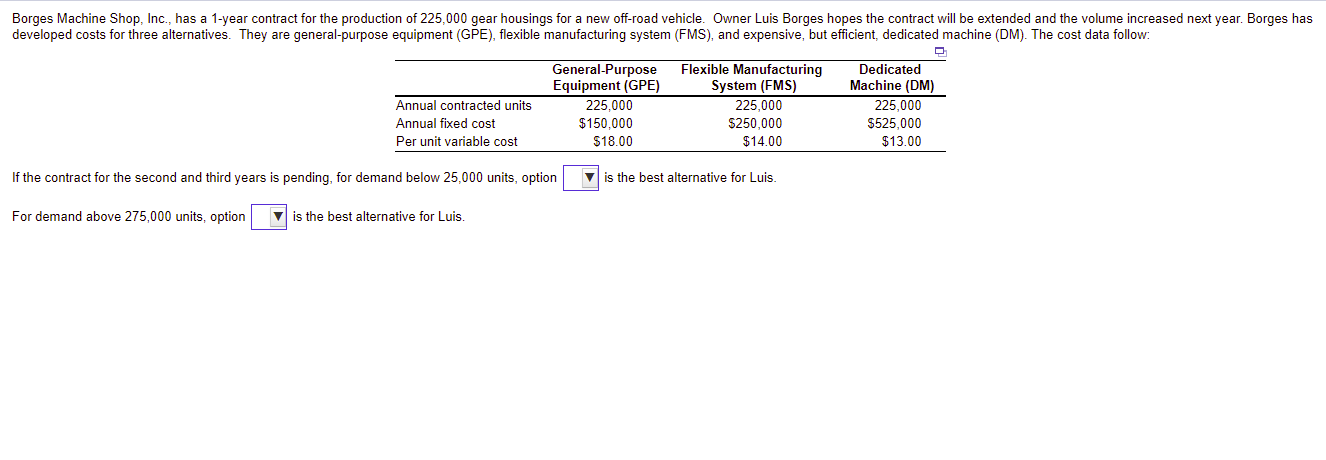 Borges Machine Shop, Inc., has a 1-year contract