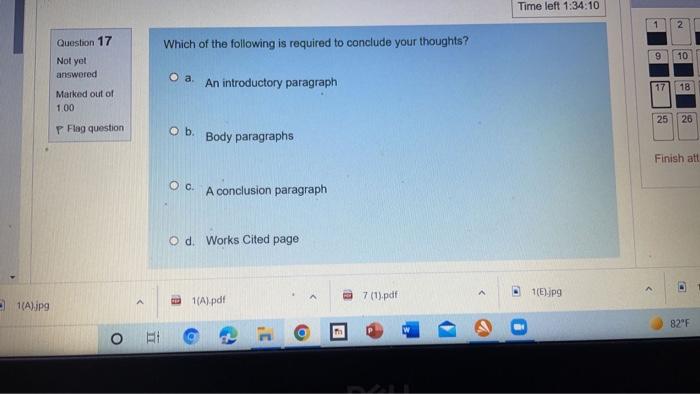 Quiz Nav Time left 1:34:20 1 2 Question 16 Which
