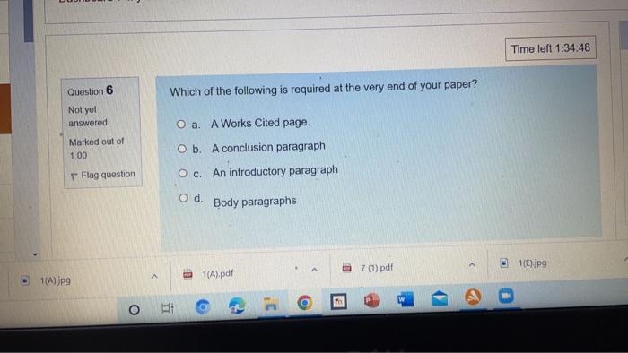 Quiz Nav Time left 1:34:20 1 2 Question 16 Which