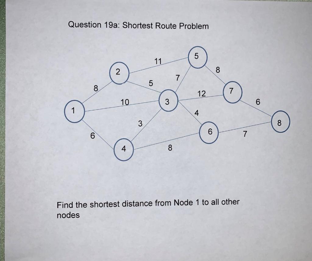 Question 19a: Shortest Route Problem 5 11 2 8 7 5