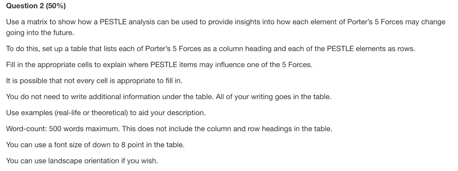 Question 2 (50%) Use a matrix to show how a