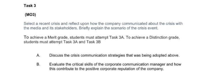 Task 3 (MO3) Select a recent crisis and reflect