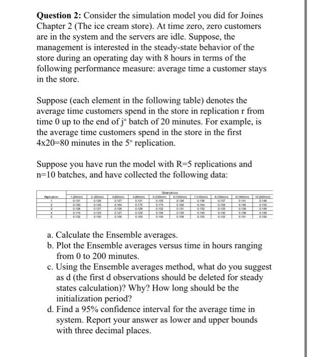 Question 2: Consider the simulation model you did