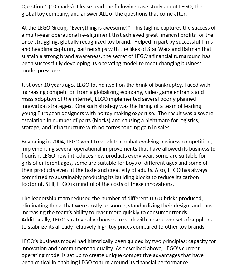 Question 1 (10 marks): Please read the following