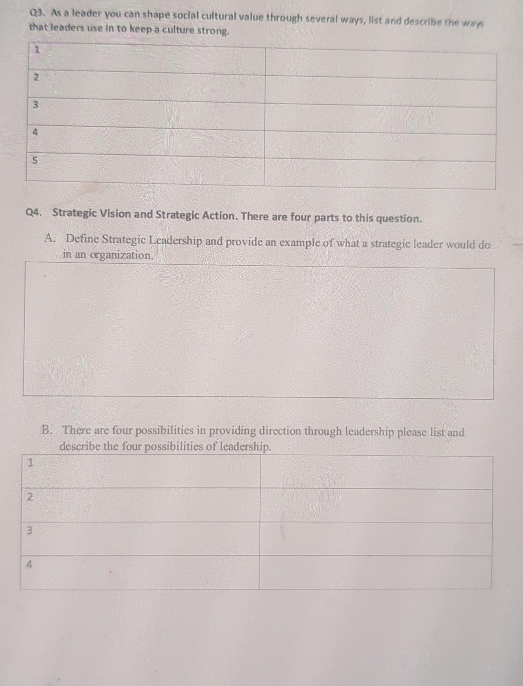 Q2. Please list and describe and provide one