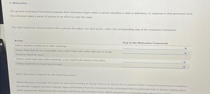 The table below hists several actions that a