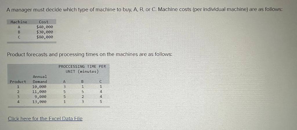 A manager must decide which type of machine to